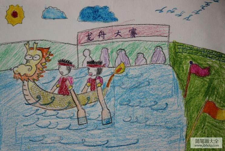 赛龙舟的小兄弟二年级端午节主题画作品赏析_端午节儿童画-画画图片