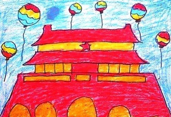 庆国庆儿童画作品:天安门