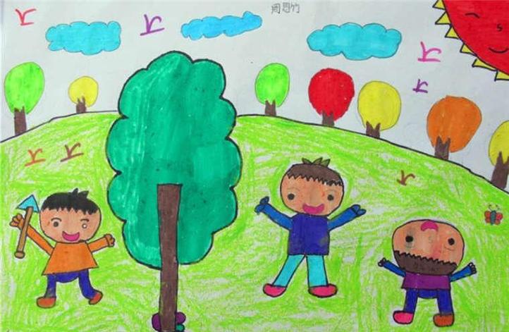 植树节主题儿童简笔画带颜色