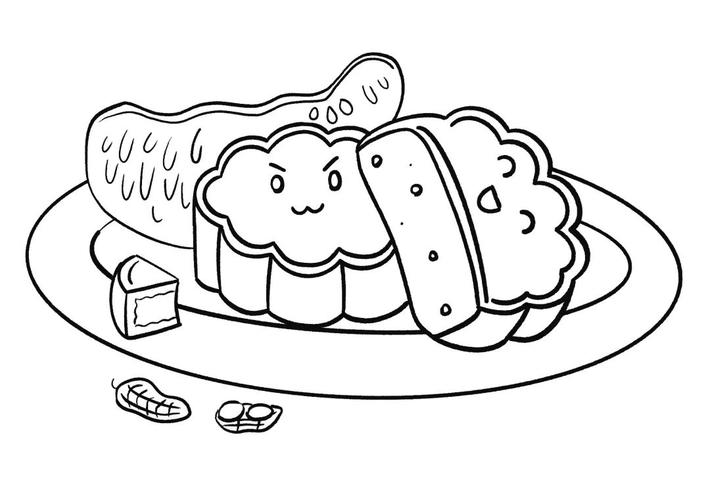 中秋节食物 月饼简笔画画法步骤-图5