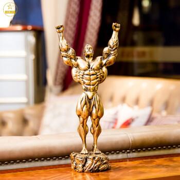 奖杯大力士雕塑健身房装饰品摆件奖品 a款肌肉男古铜色长16宽10高36