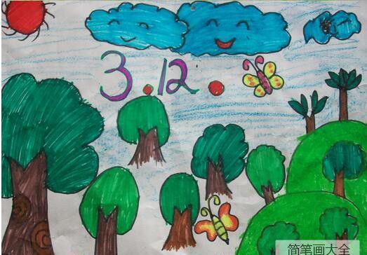 植树节的欢乐小学生植树节绘画作品赏析_节日简笔画_简笔画大全