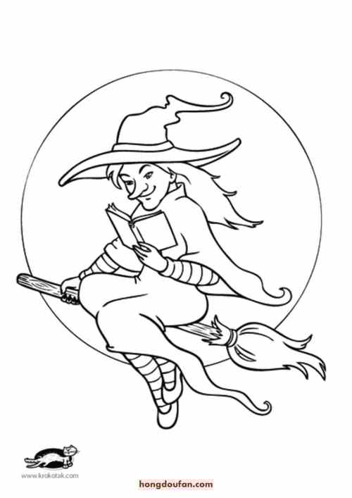 9张万圣节的恐怖可爱女巫城堡帽子卡通填色图片-红豆饭小学生简笔画