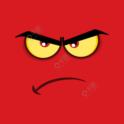 愤怒的卡通滑稽脸与脾气暴躁的表情红色背景的插图