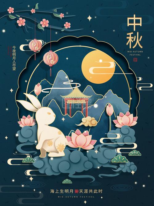 复古中国风中秋剪纸节日宣传海报