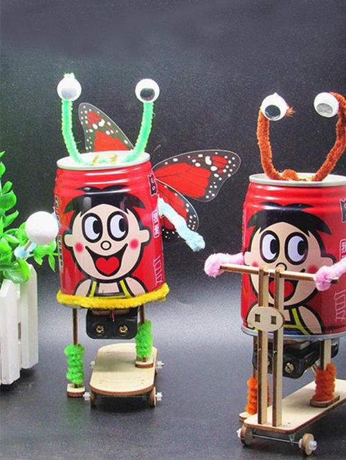 旺仔电动易拉罐机器人创意diy手工小制作科技发明 小学生自制玩具