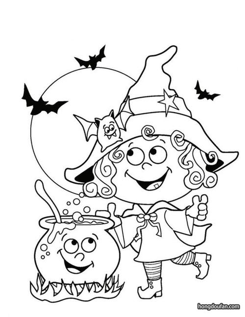 万圣节带着帽子的可爱南瓜小人涂色图片打印-红豆饭小学生简笔画大全