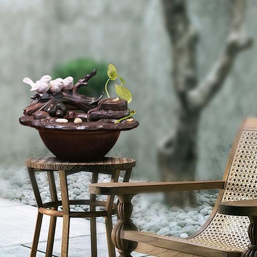 水磨坊创意陶瓷流水摆件客厅桌面喷泉装饰礼品加湿鱼缸池实用礼品(雀
